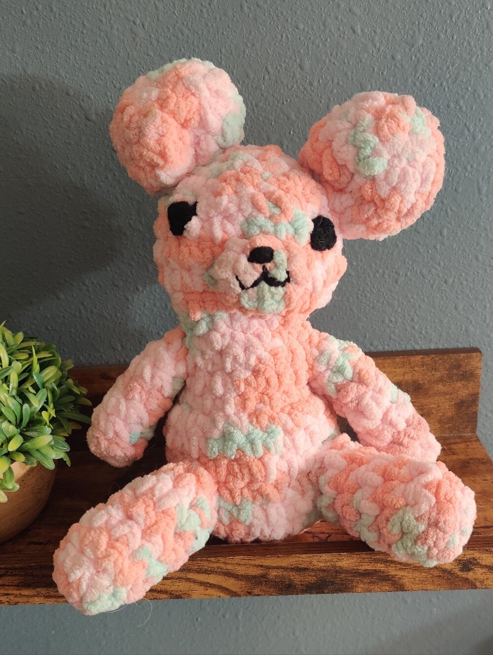 Handmade Crochet Pink Bear Plush Stuffed Animal Kids Toy Mouse Peach Turquoise